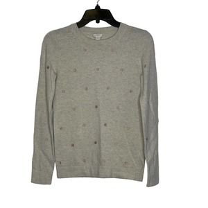 J. Crew Sweater Size XS Light Tan With Gold Polka Dots Cotton Merino Wool Blend